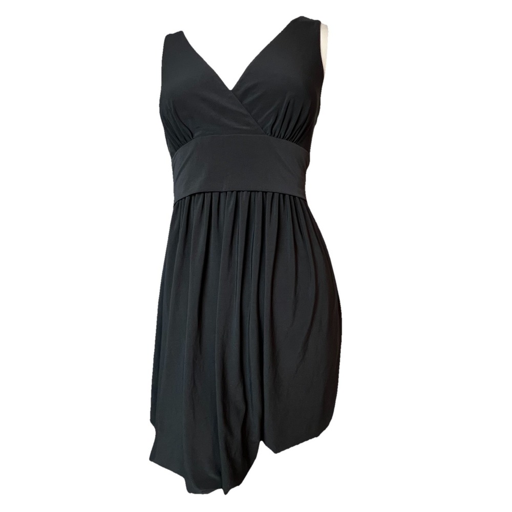 Ann Taylor LOFT Women's Black V Neck Tie Waist Bubble Hem Cocktail Dress Size 4P